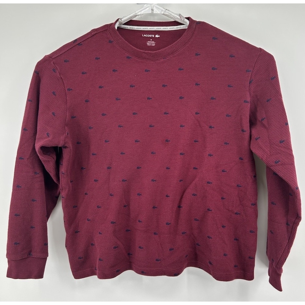 Lacoste Waffle‎ Knit Sleepwear Long Sleeve Pullover Shirt Maroon Size XL